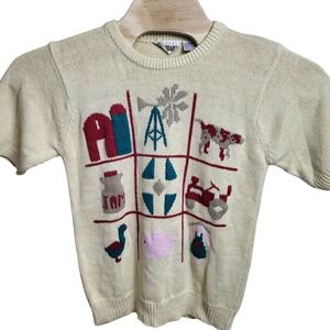 Vintage‎ Country Suburbans Small Novelty Farm Animals Short Sleeve Knit Sweater